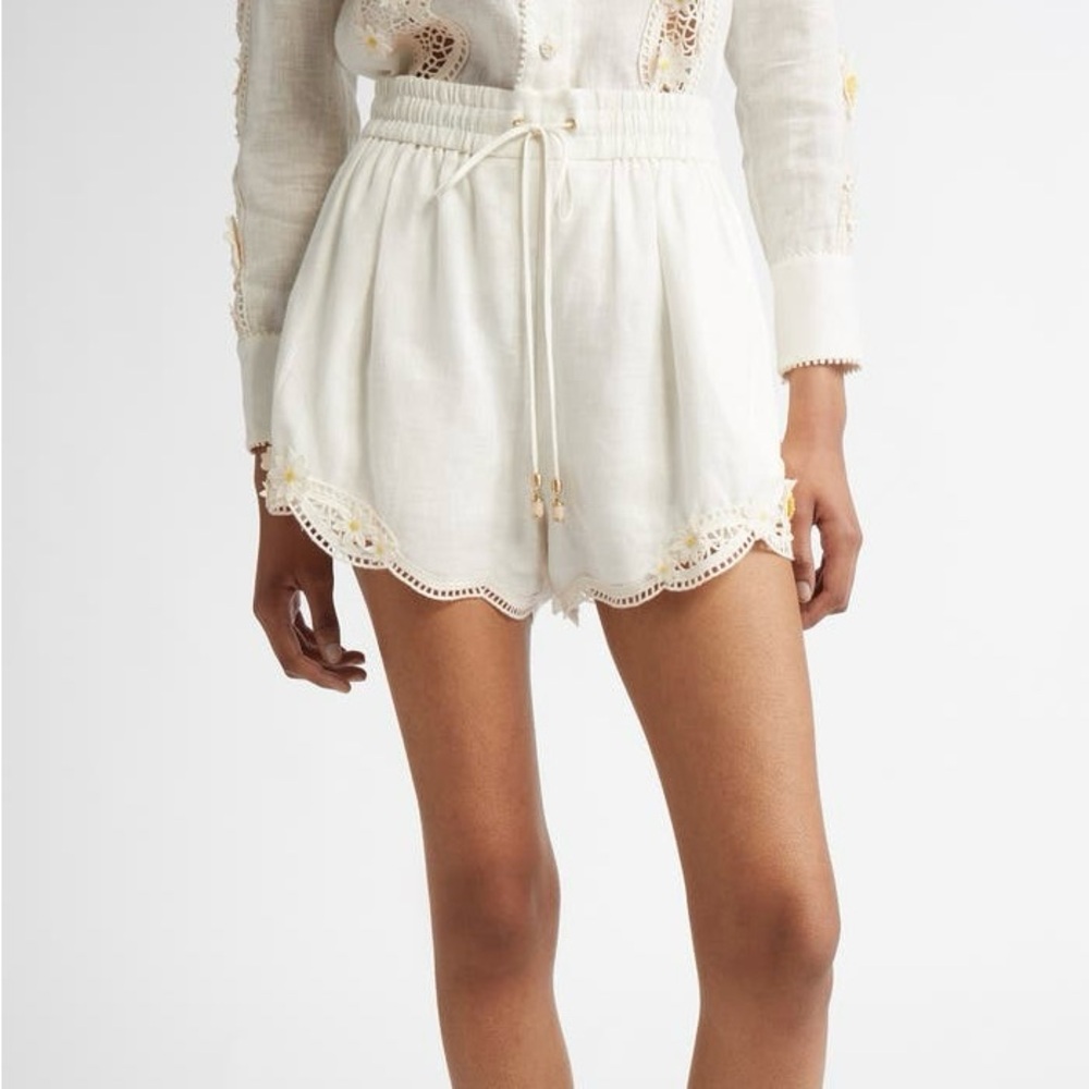 Zimmermann White High Waist Shorts